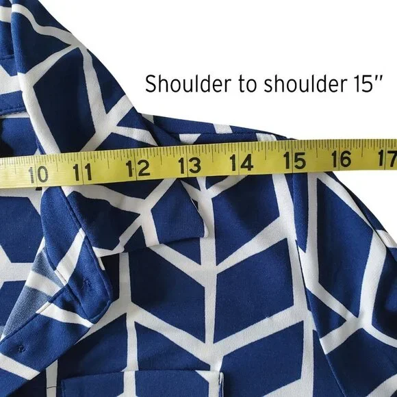 Donna Morgan Career Dress Blue & White Abstract Print with Self Tie Size 4 - Picture 15 of 16